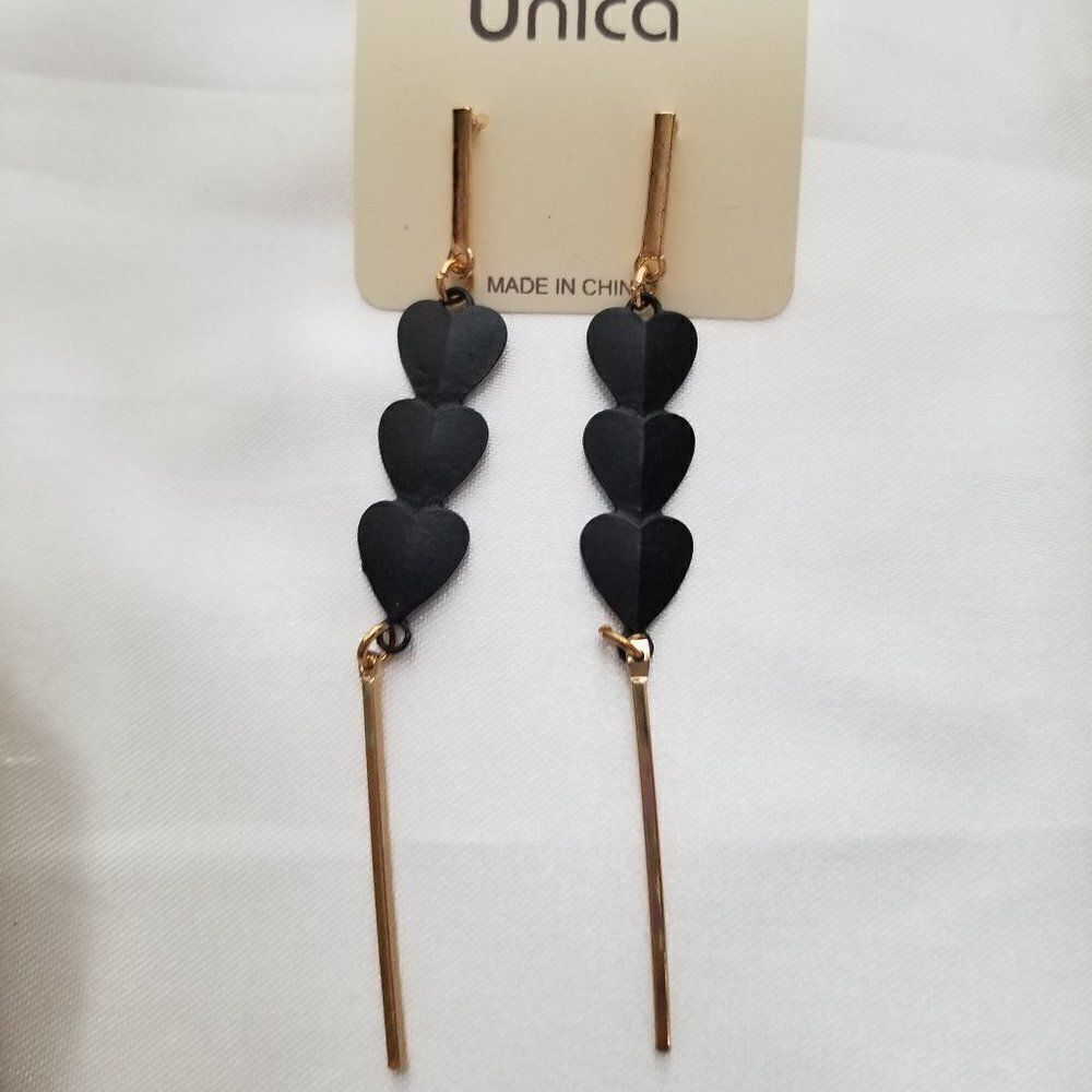 Unica Black-Gold Hearts  Earrings